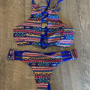 Size Medium Tribal Print Halter Top Bikini